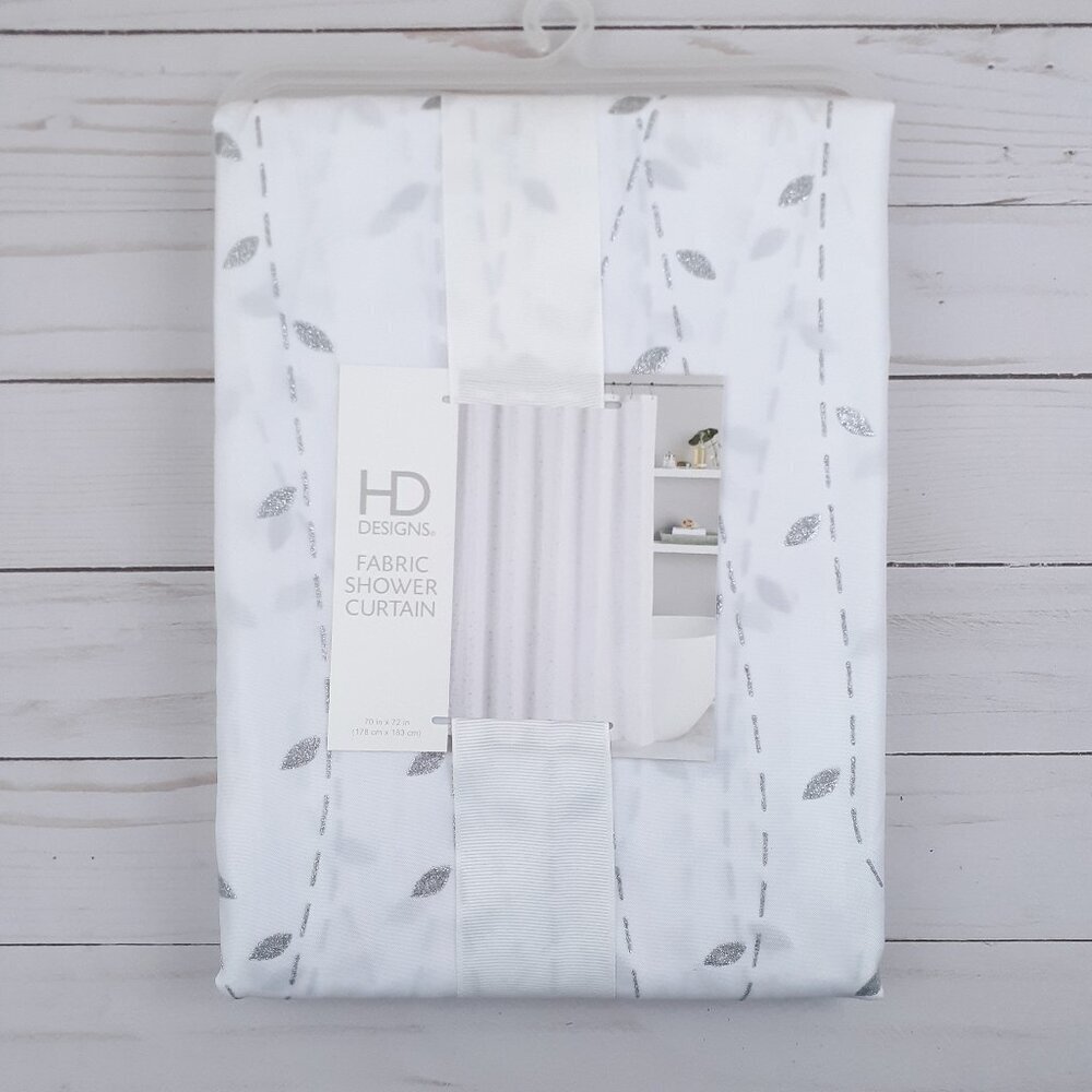 HD Designs Fabric Shower Curtain Silver Leaf 70x72 Sparkle